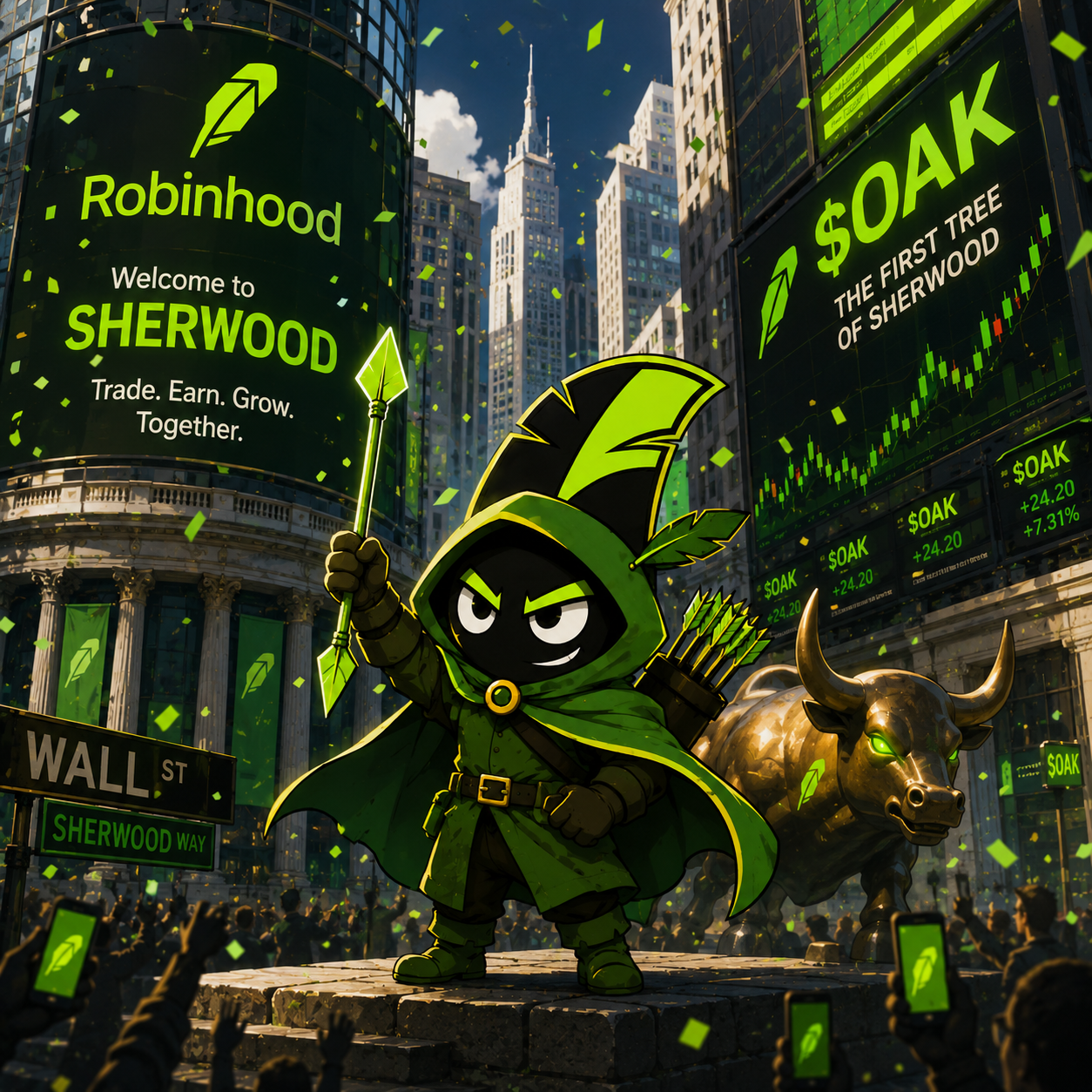 SHERLING entering an imagined onchain city inspired by Sherwood