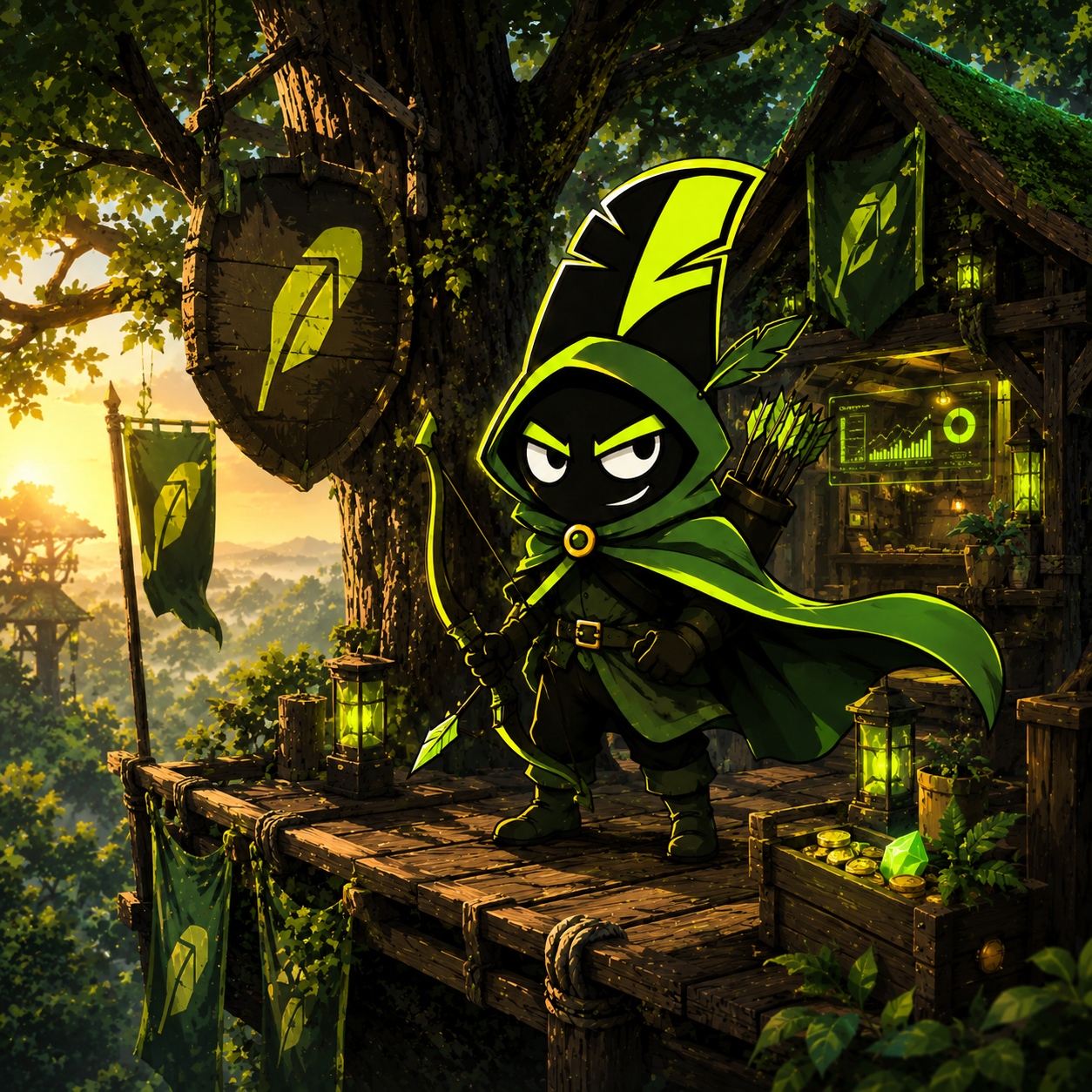 SHERLING standing at a Sherwood treetop outpost